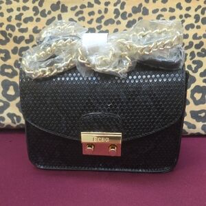 BCBG Black "Milly" Textured Crossbody with Gold Chain